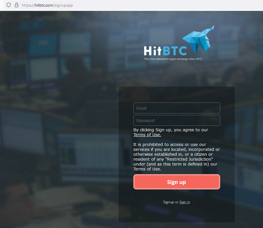 Биржа HitBTC - регистрация